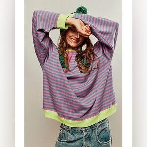 We The Free Classic Striped Oversized Crewneck - Pink and Green